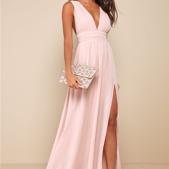 NWT Lulus Heavenly Hues Blush Maxi Dress Small Bridal Party Cocktail Feminine - Picture 1 of 9